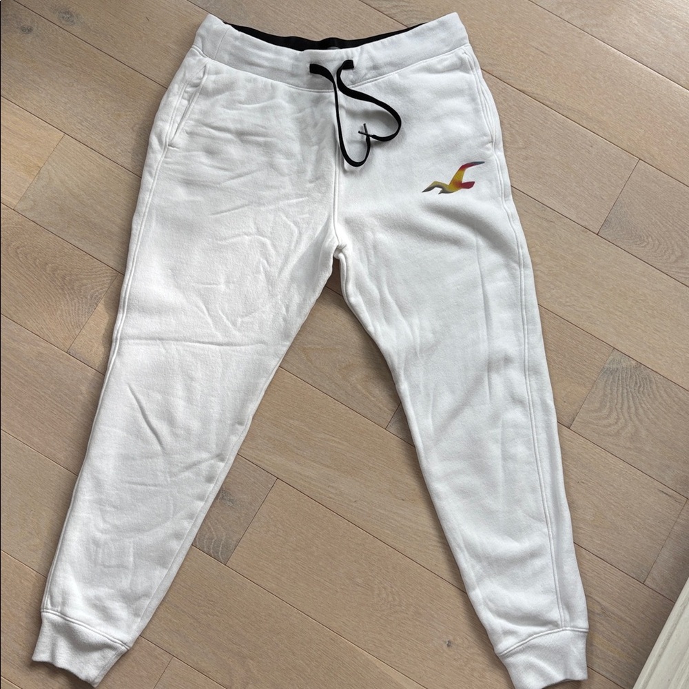 Hollister White Sweatpants with Multicolor Logo - Picture 2 of 8